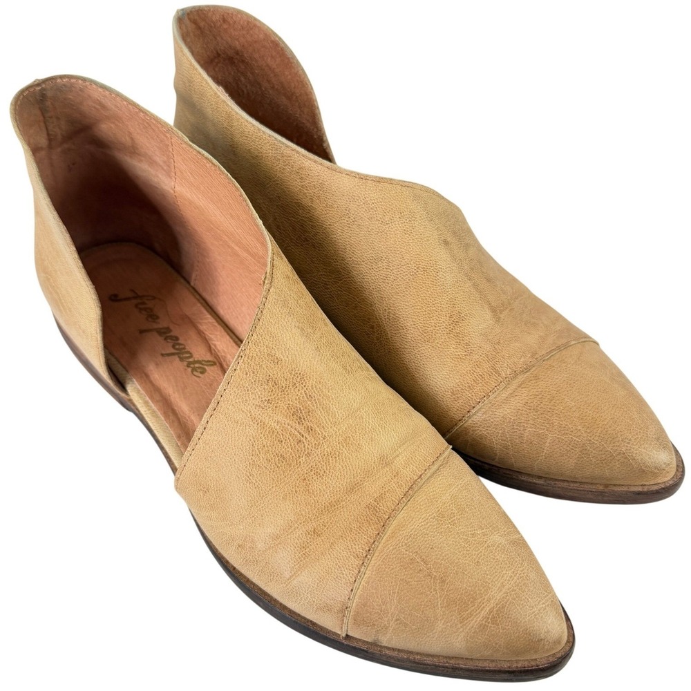 Free People Royale Flats Leather Pointed Toe Cutout Tan Slip On Womens US 6‎